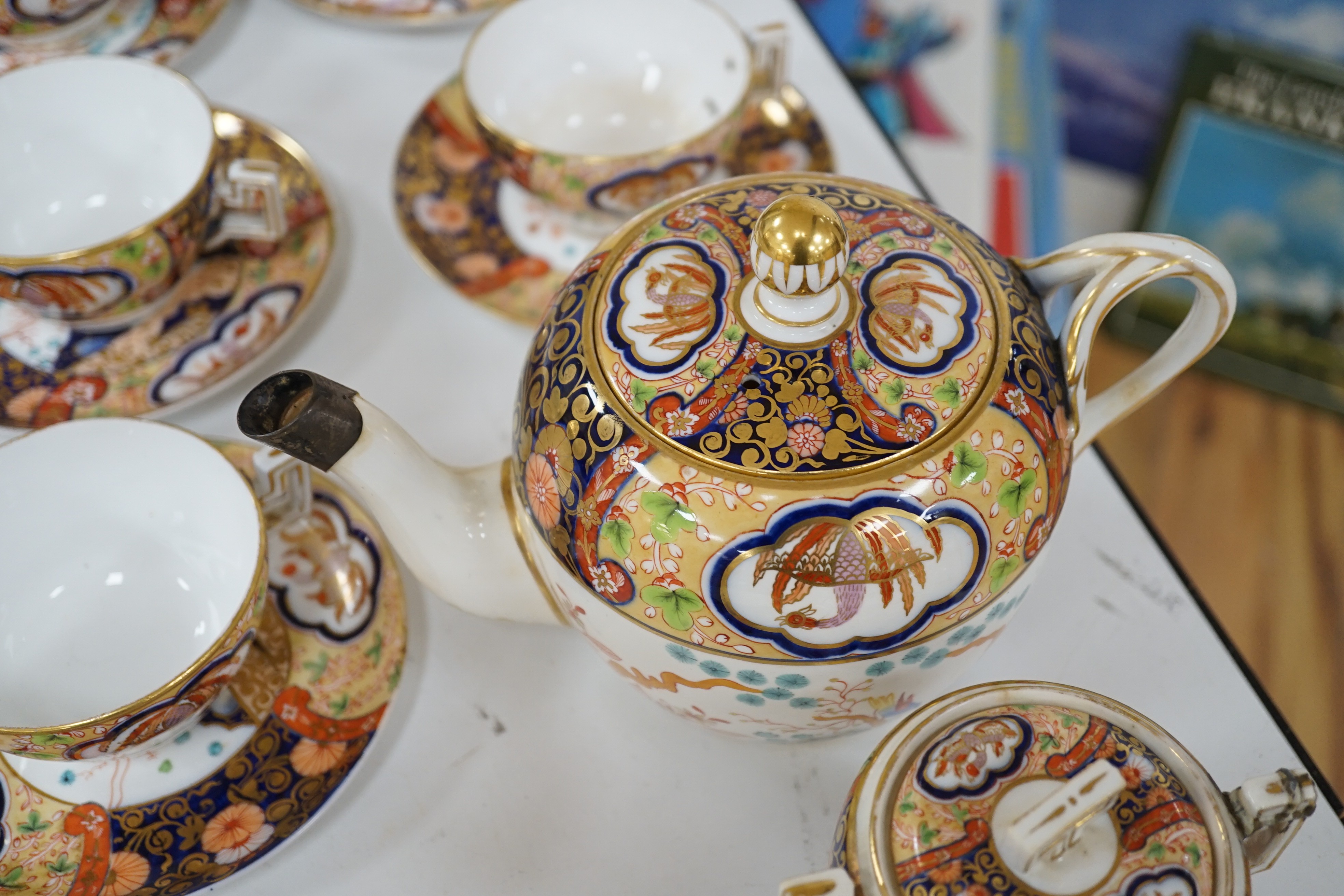 A Copeland Imari ho-ho bird pattern tea set